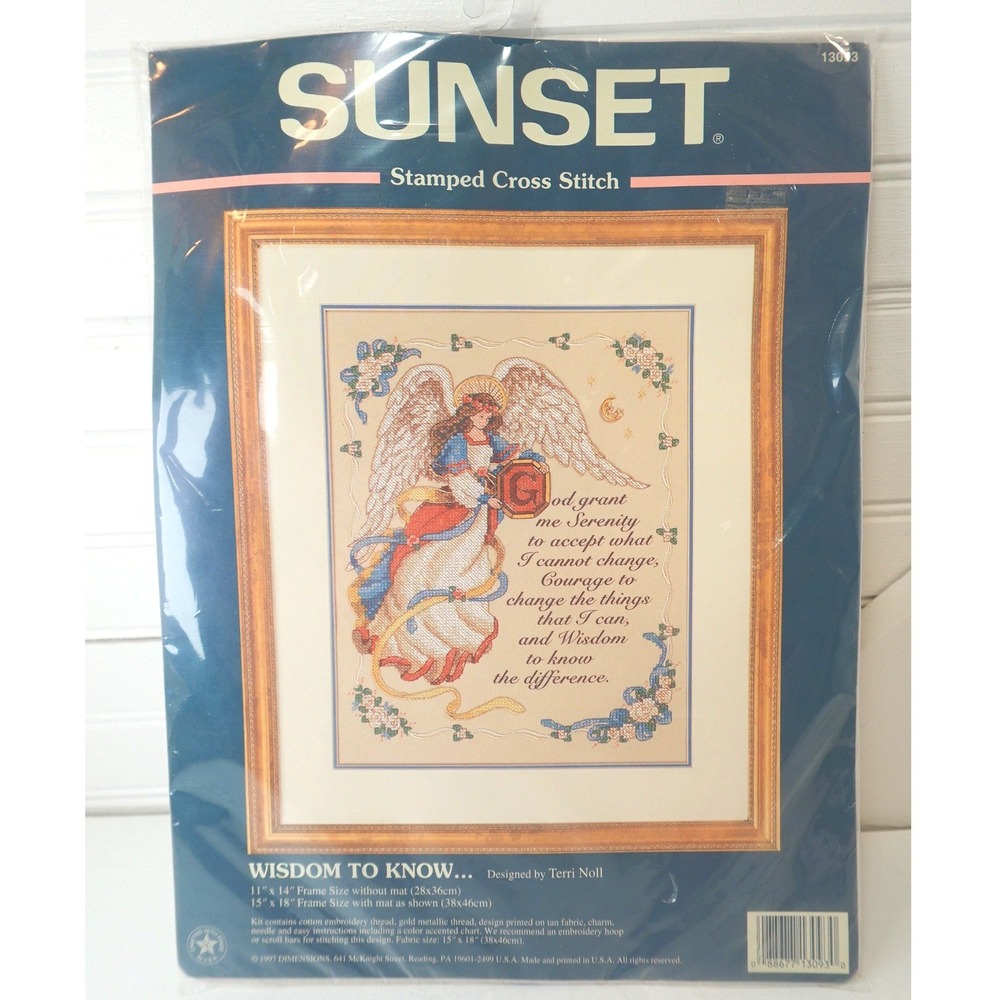 New Vintage Sunset Cross Stitch Kit 13093 Serenity Angel Wisdom To Know 1997